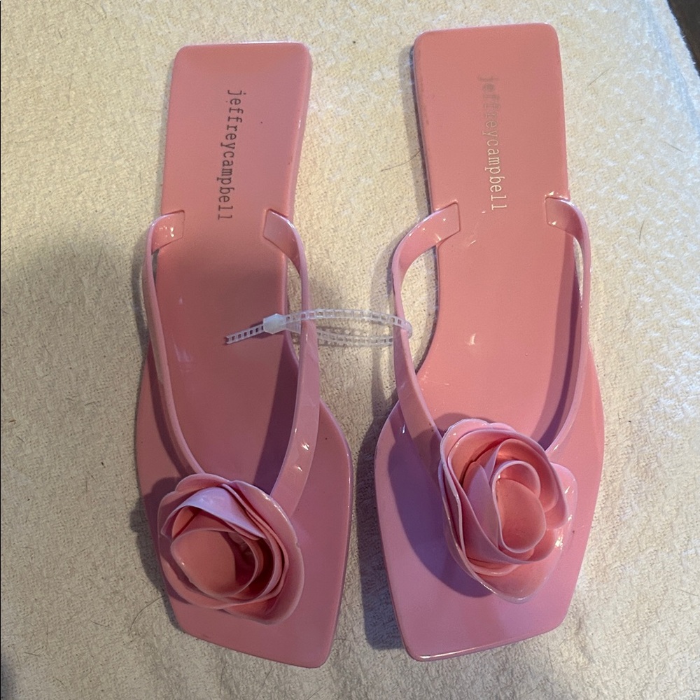 NWT Jeffrey Campbell Pink Floral bow jelly flip flop Sandals size 8/8.5 - Picture 3 of 10